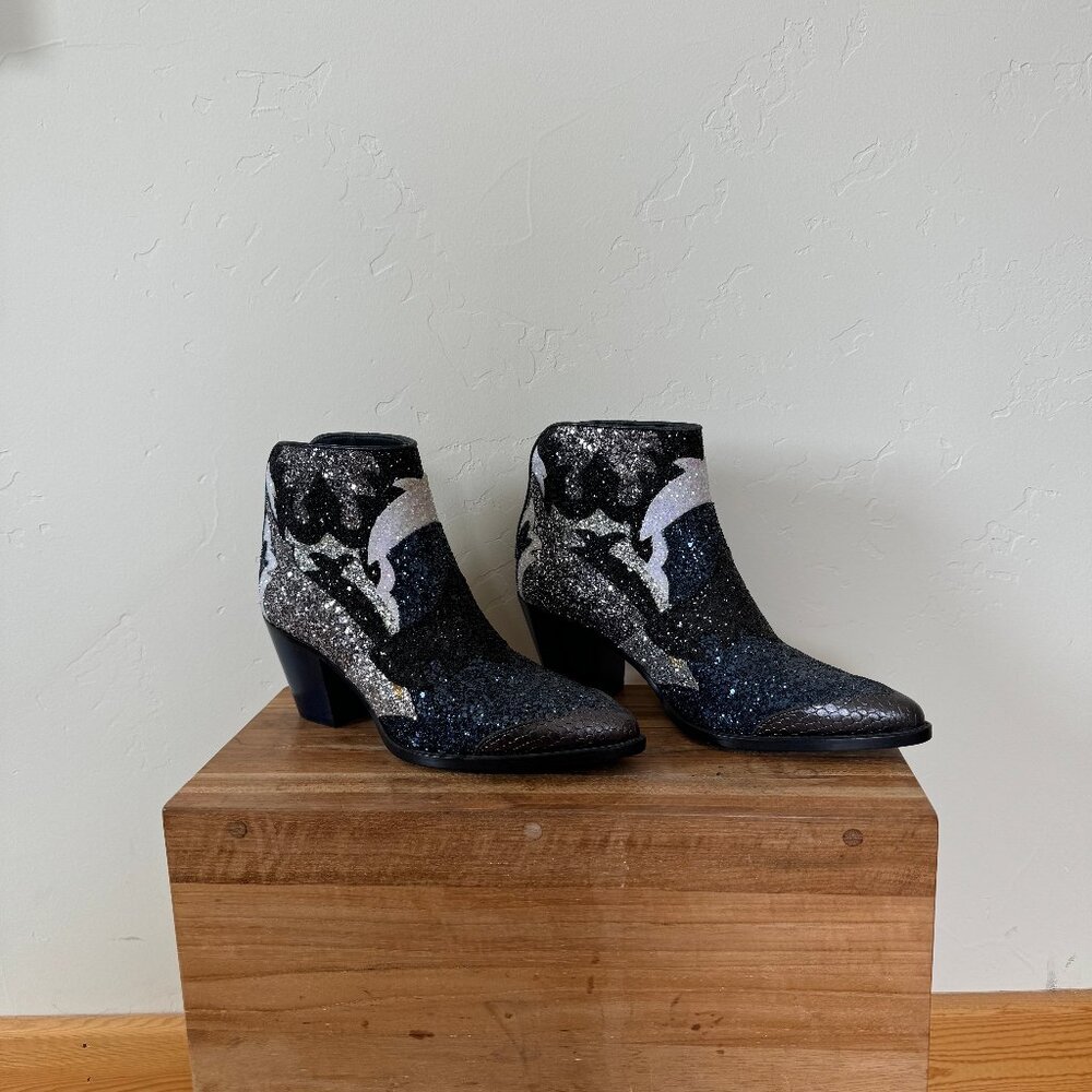 Zadig & Voltaire Cara Glitter Western Boots – Navy Leather